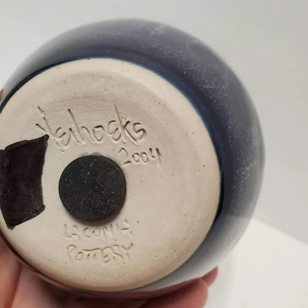 Laconia NH Studio Art Pottery Mike Verhoeks Glossy Blue Purple Glaze Shaker Pot